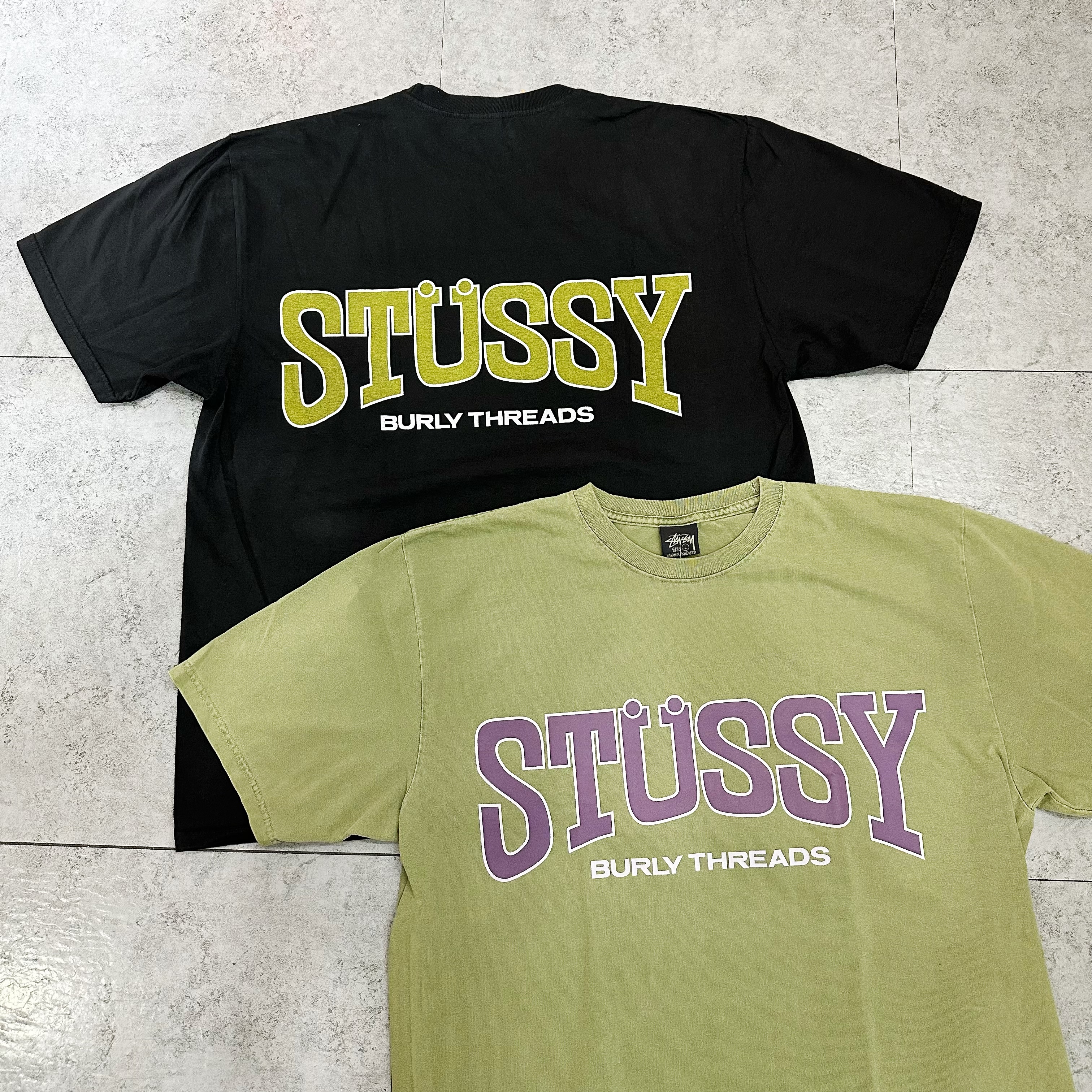 STUSSY BURLY THREADS TEE PIGMENT DYED OLIVE