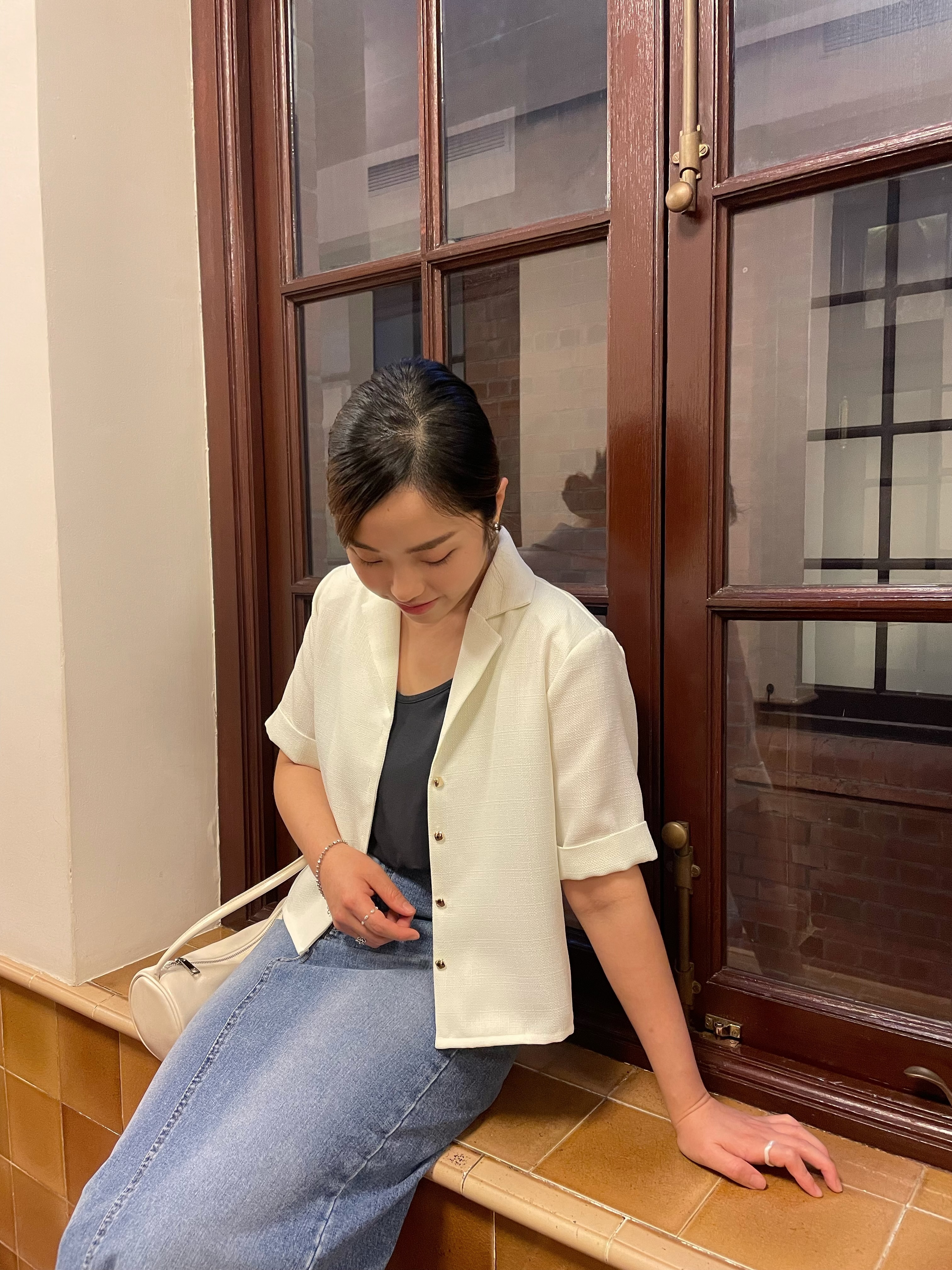 #228N132 時髦因子，混棉麻短袖兩穿上衣