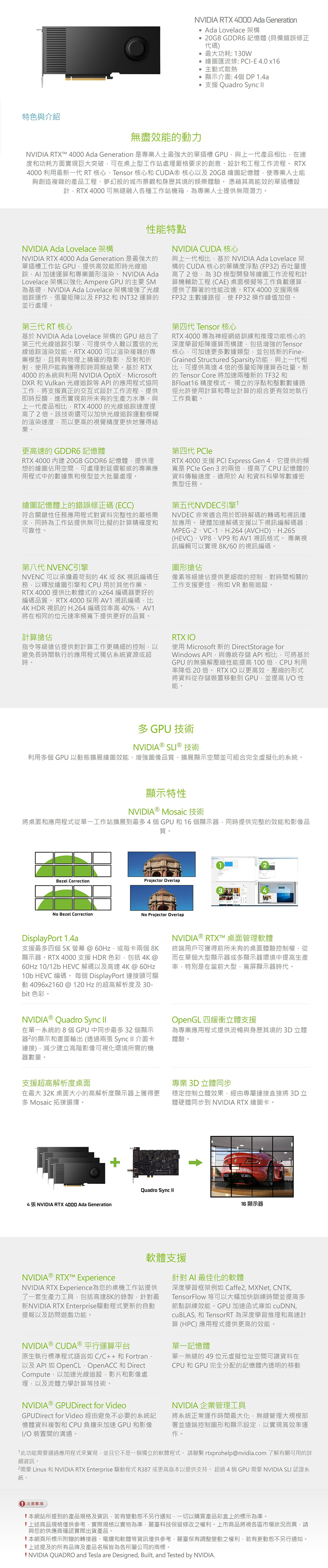 NVIDIA RTX4000 Ada 20GB GDDR6 160bit 工作站繪圖卡