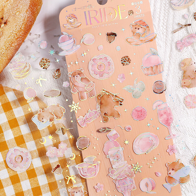 小熊 IRIDE系列 3入箔押PET貼紙｜日本 BGM