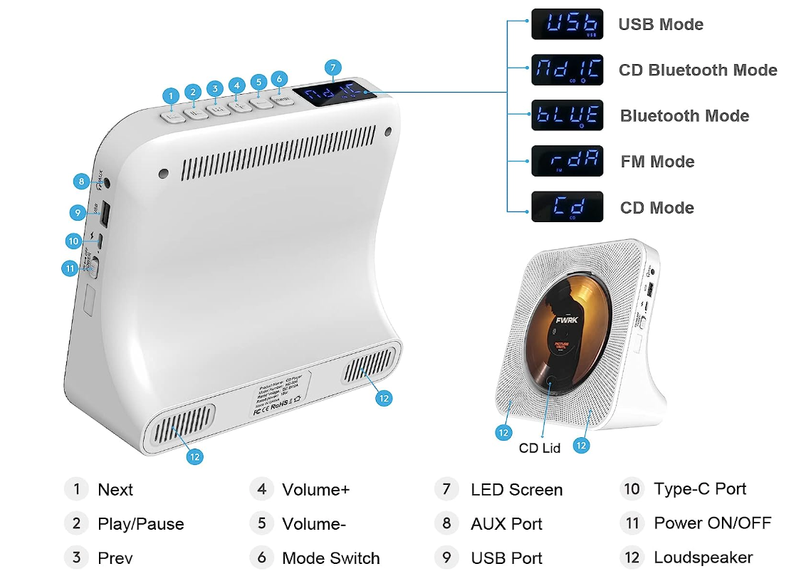 新曲線直立式 CD 播放器 - CD PLAYER 隨身聽 / 便攜可充電型