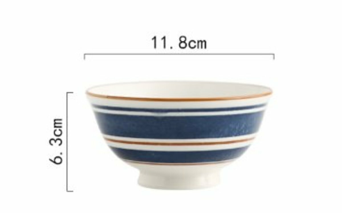 Japanese Ceramic Rice Bowl (Blue/Coffee Stripe 4.7 Inch Bowl - Concentric Circle)
