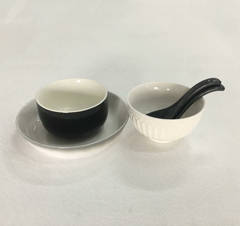 【5 pieces】Round ceramic plate, home dinner plate, ceramic plate, ceramic rice bowl (plate width about 17.5cm, rice bowl width about 11cm, spoon length about 13.5cm)
