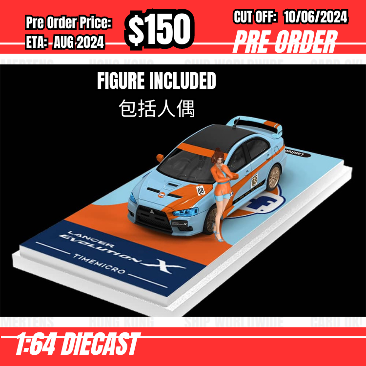 PO-$180 * Time Micro * 1:64 Mitsubishi Lancer Evolution X Gulf w/figure [OD01/06]