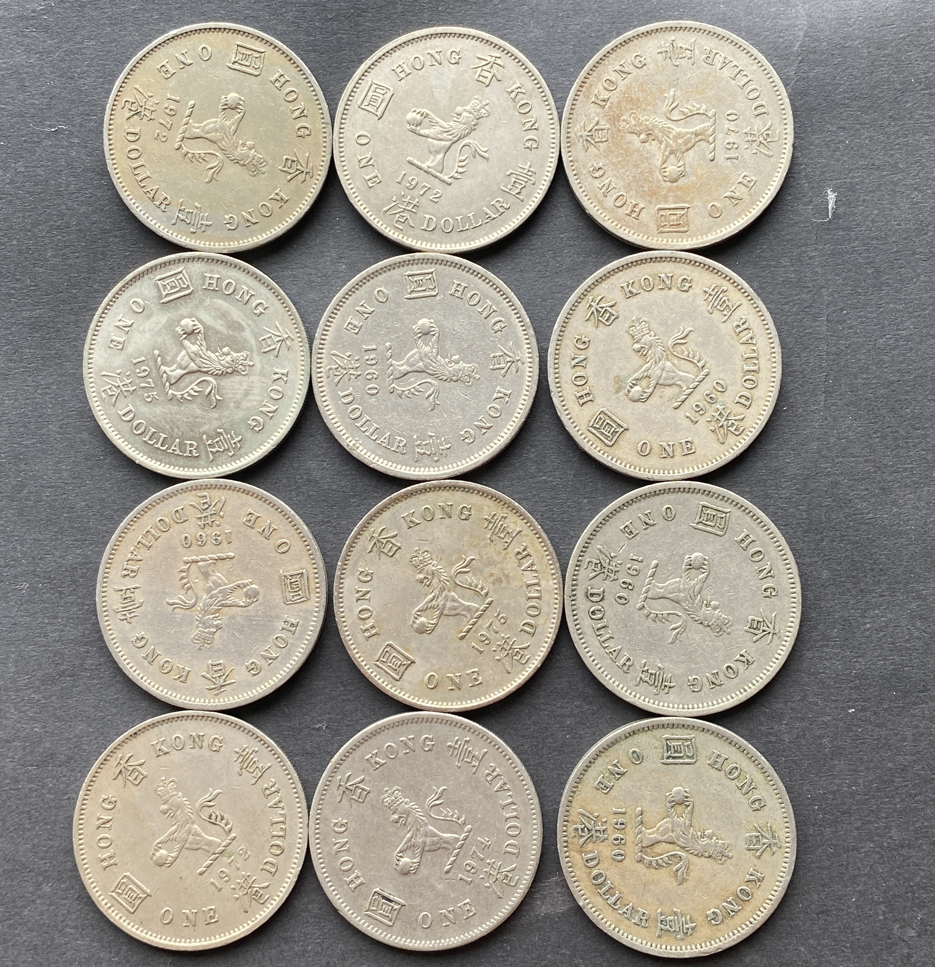 1960-1975 Hong Kong Queen Elizabeth II $1, total of 12 pieces