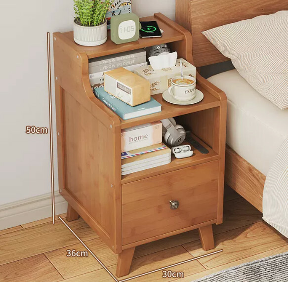 Popular bamboo solid wood furniture, bedside table, sofa side table, small coffee table [30x36x50cm] single-drawn brown