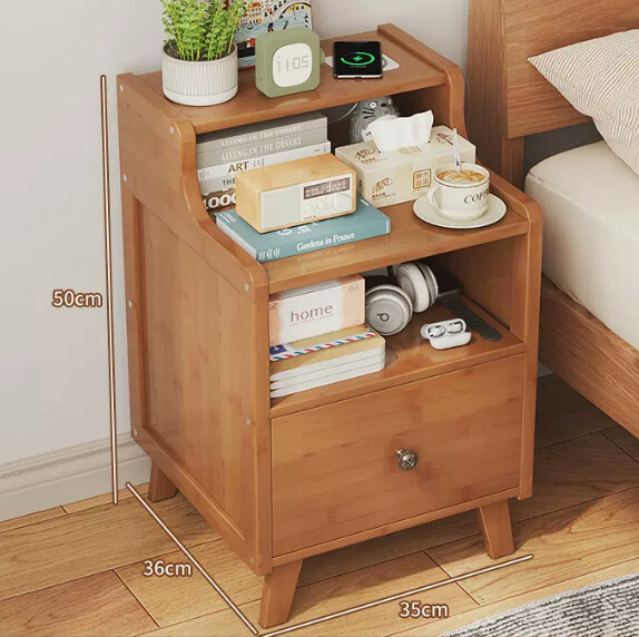 Popular bamboo solid wood furniture, bedside table, sofa side cabinet, small coffee table [35x36x50cm] single-drawn brown