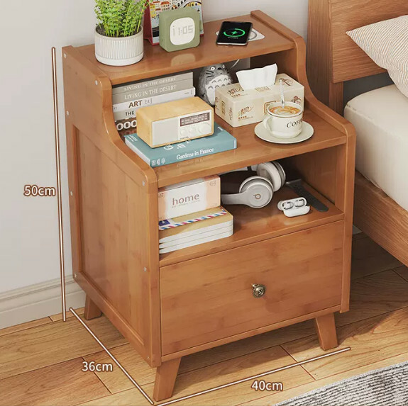 Popular bamboo solid wood furniture, bedside table, sofa side table, small coffee table [40x36x50cm] single-drawn brown