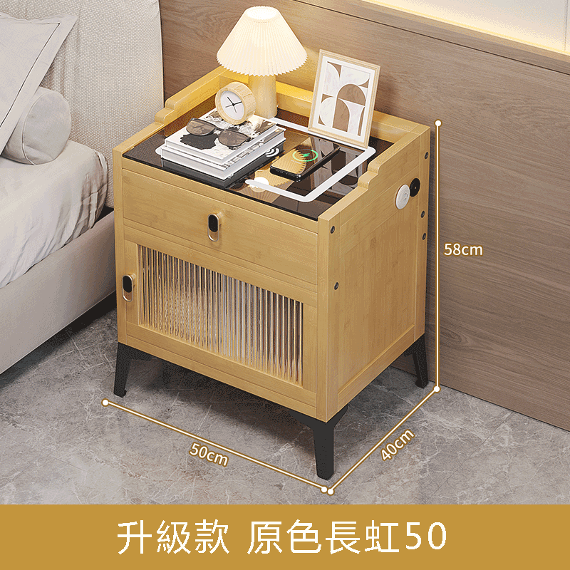 Popular bamboo solid wood furniture, bedside table, sofa side cabinet, coffee table [50x40x58cm] 1 door + 1 drawer [original color]
