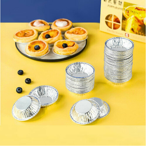 (50 pcs) disposable tin foil egg tart tray, Portuguese egg tart base tray, egg tart cup, American egg tart mold, baking household egg tart tray, egg tart tin tray, egg tart tin foil tray, egg tart tin foil mold