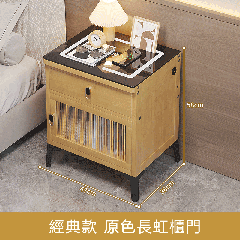 Popular bamboo solid wood furniture, bedside table, sofa side table, coffee table [47x38x58cm] 1 door + 1 drawer [original color classic style]