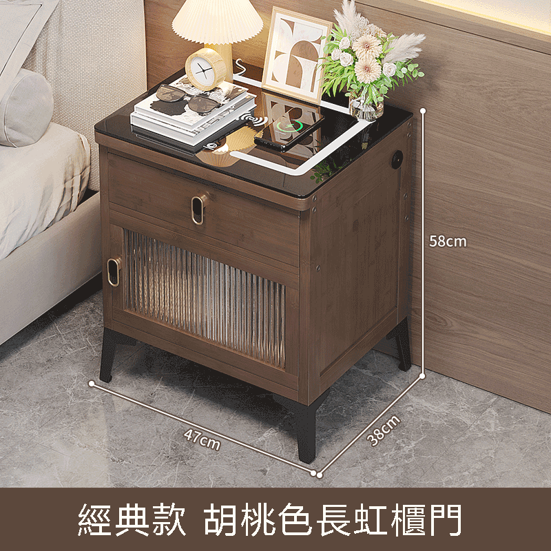 Popular bamboo solid wood furniture, bedside table, sofa side table, coffee table [47x38x58cm] 1 door + 1 drawer [walnut color classic]