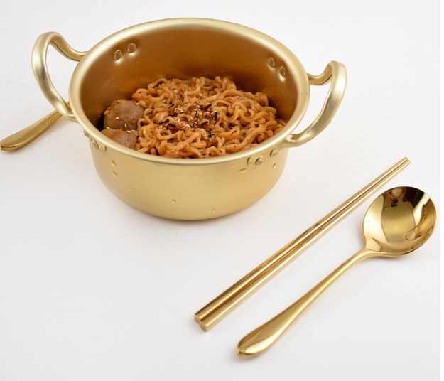 (Gold | diameter 16cm) Korean-style yellow aluminum ramen pot Cooking noodle pot household small soup pot Ramen pot small soup milk pot