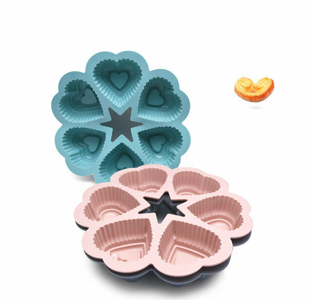 6 heart-shaped silicone cake mold Creative baking DIY personalized mold (Nordic powder)