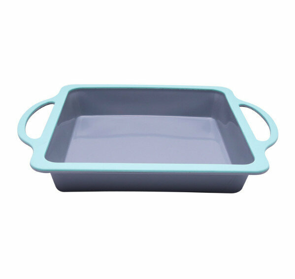 【Single Pack】Two-color clad underwire double-ear square baking pan silicone cake mould (Nordic green) 