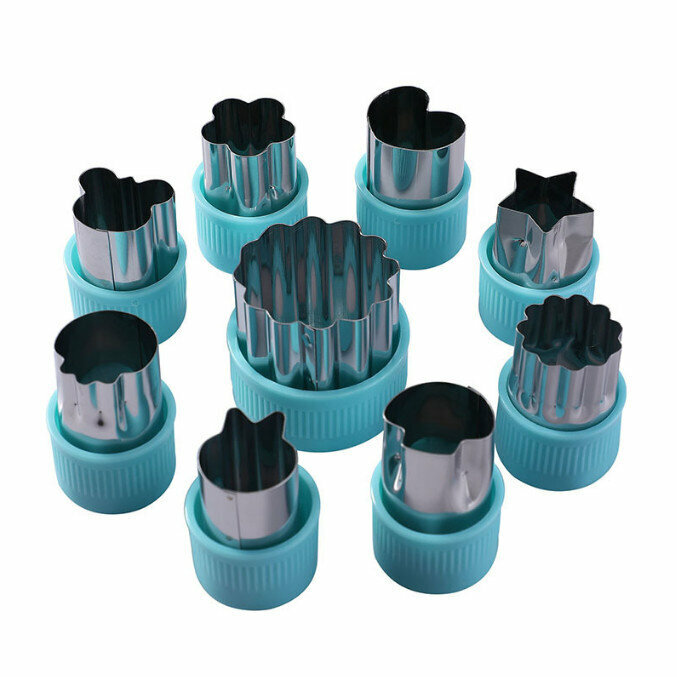 Stainless steel vegetable and fruit embossing mould 9-piece set (blue printing mould suction card)