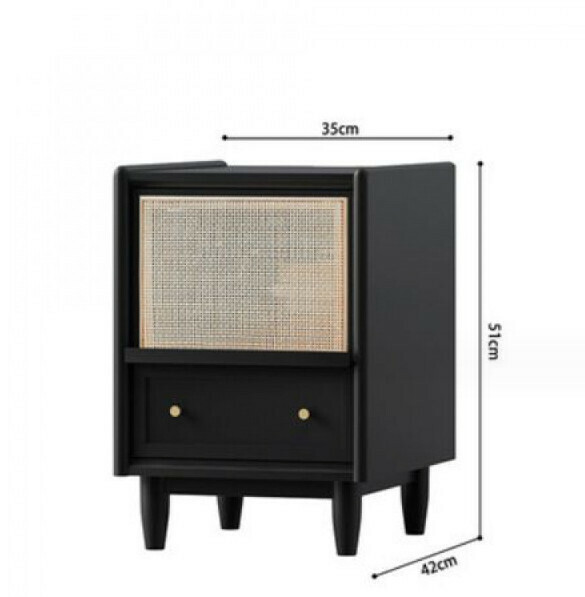 Hotly recommended rattan simple solid wood bedside table (black-without lights)