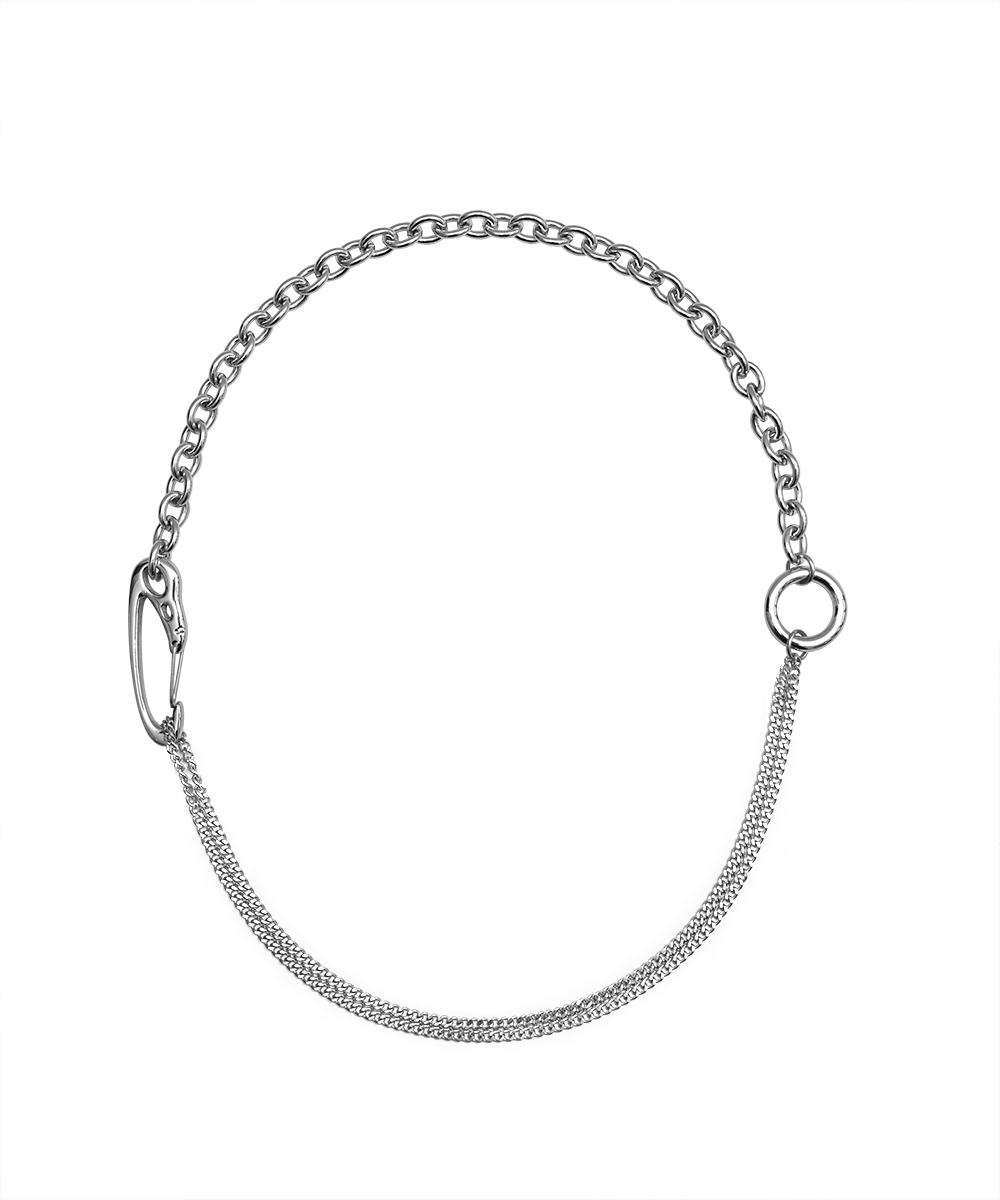 RECOVERY 烏鴉頭骨扣頭多層次項鍊 (亮銀色)