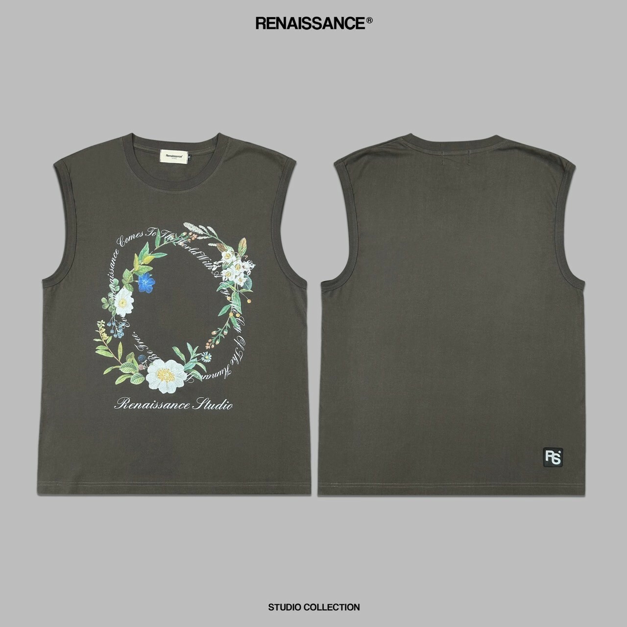 RENAISSANCE 圓環花卉Logo 鐵灰剪裁背心 ‘’ Wreath Logo Tank Top ‘’
