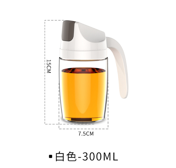 熱賣自動開蓋玻璃油壺 醋瓶 密封 防塵 防漏 玻璃油樽 油瓶【容量300ML- 白色】