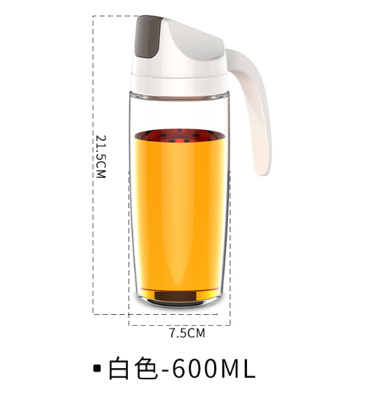 熱賣自動開蓋玻璃油壺 醋瓶 密封 防塵 防漏【容量600ML- 白色】