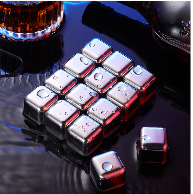 【4 Packs】Whiskey Stone Non-stiff steel frozen reusable ice cubes 