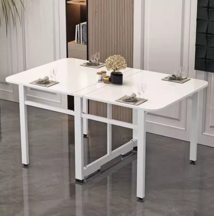 Hot selling folding dining table (pure white desk + white frame (all solid wood)) (size: 100x60x75cm)