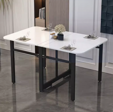 Hot selling folding dining table (pure white desk + black frame (all solid wood)) (size: 100x60x75cm)