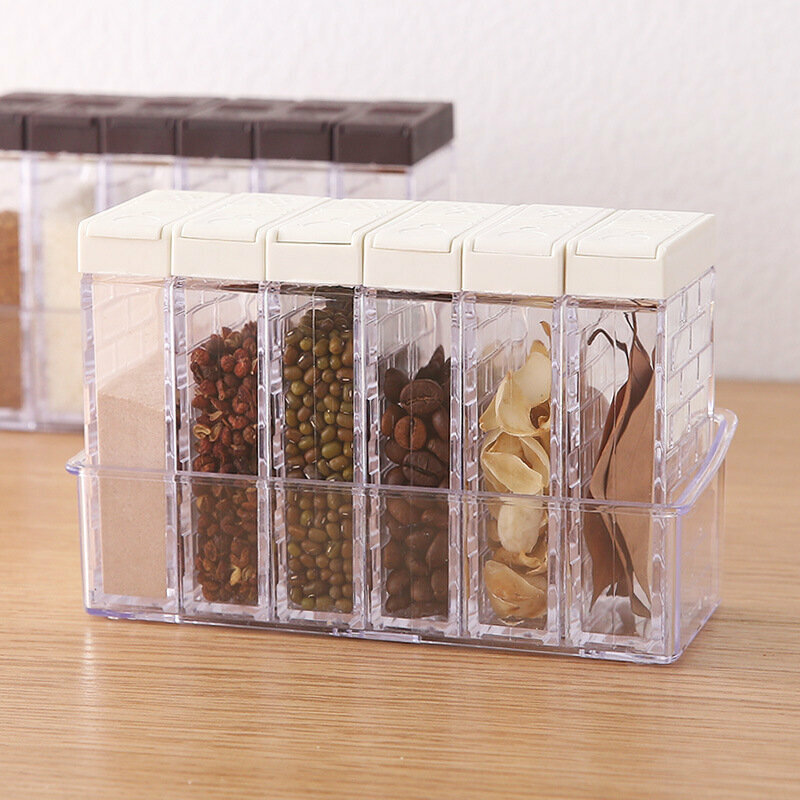 新款(六件套) 透明塑膠調料瓶 調料盒【象牙白組合】