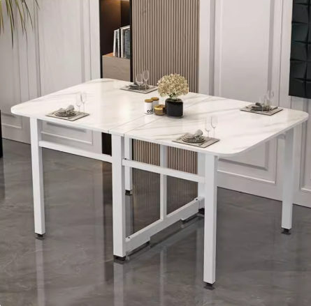 Hot selling folding dining table (imitation white stone desk + white frame (all solid wood)) (size: 100x60x75cm)