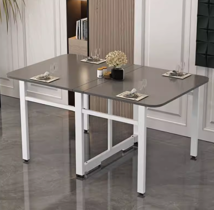 Hot selling folding dining table (high-end gray desk + white frame (all solid wood)) (size: 100x60x75cm)