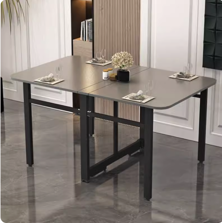 Hot selling folding dining table (high-end gray desk + black frame (all solid wood)) (size: 100x60x75cm)
