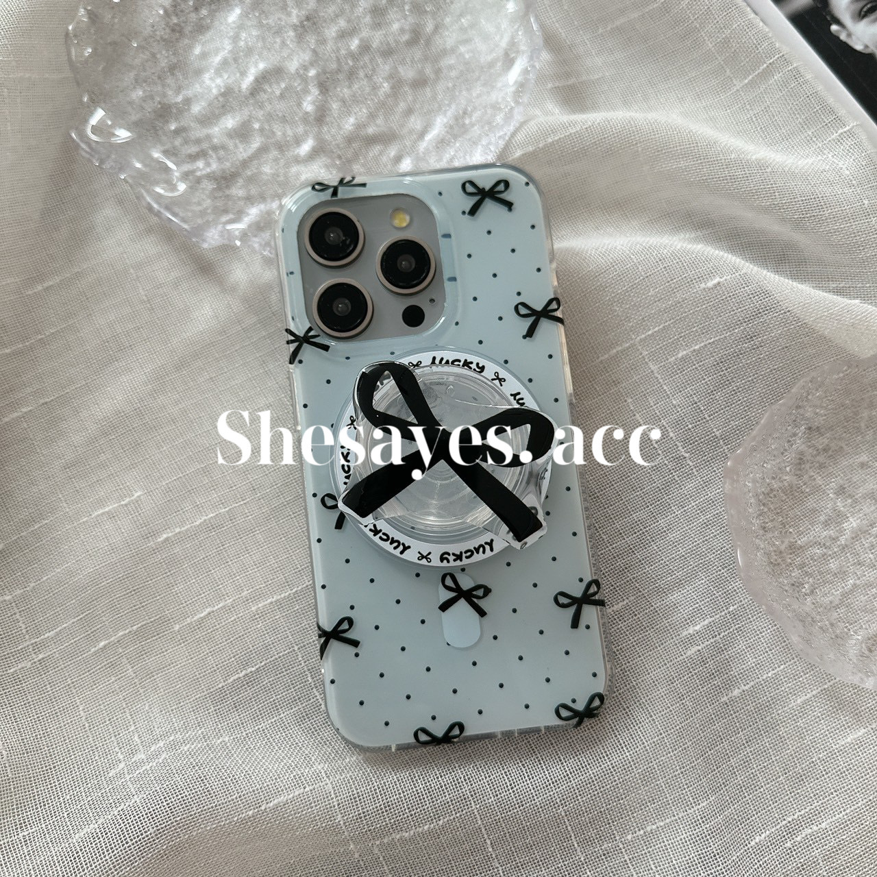 IPHONE 莫藍蝴蝶結磁吸支架手機殼