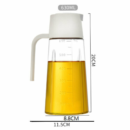 【630ml/Straight Handle White】Automatic opening and closing glass olecranon oil pot Household leak-proof and no oil hanging 
