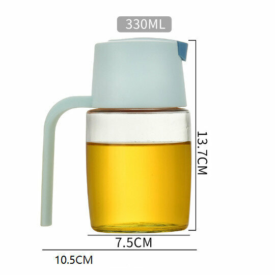 【300ml/Straight Handle Blue】Automatic opening and closing glass olecranon oil pot Household leak-proof and non-oil-hanging 