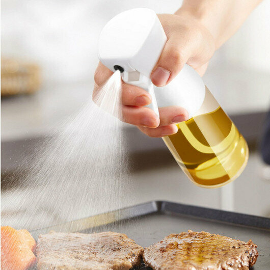 【200ml/White】Spray oil spray can, glass oil can, press oil can 