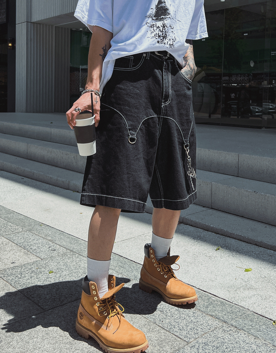 雙排西部D環牛仔短褲