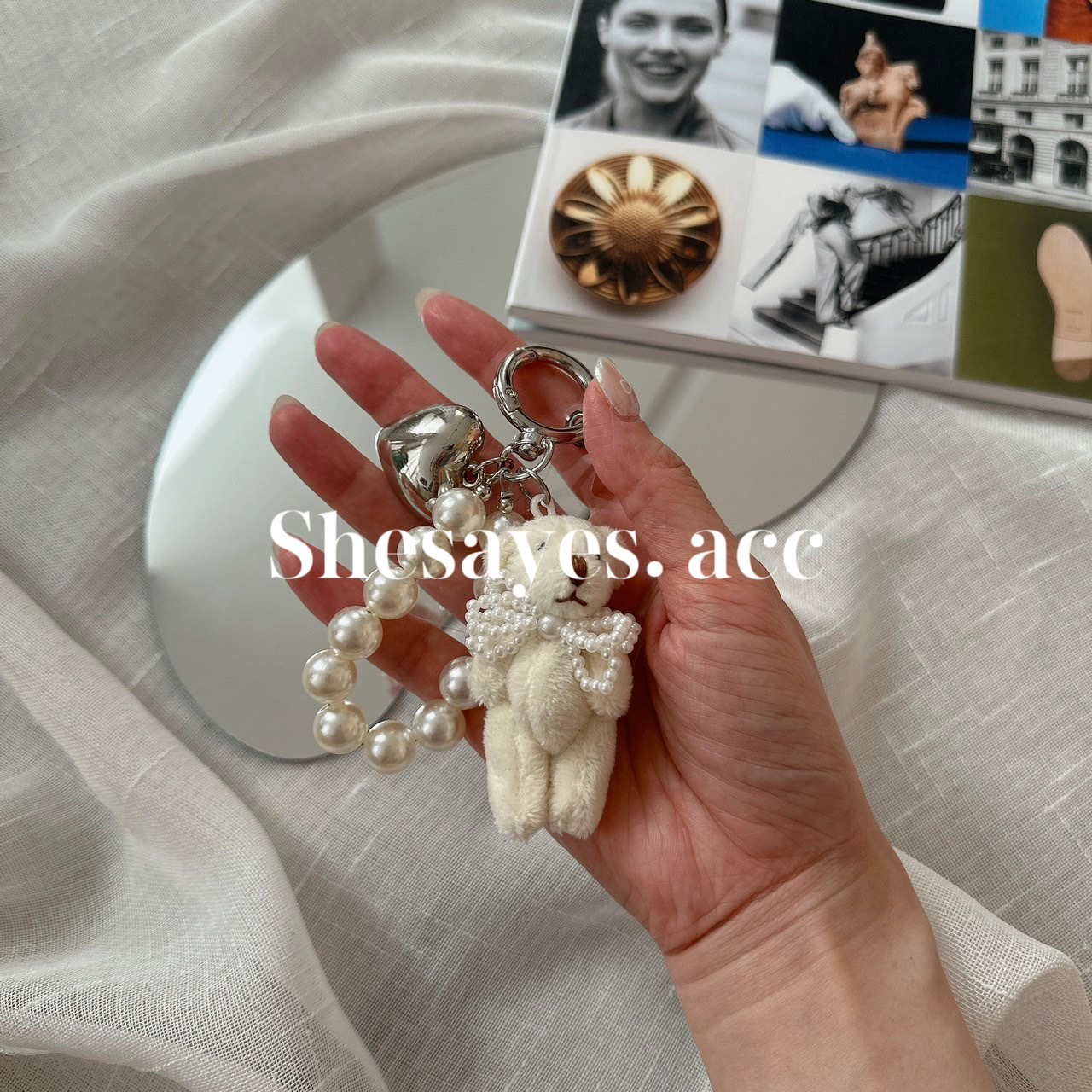 【手機掛飾】泰迪熊珍珠愛心手機掛飾