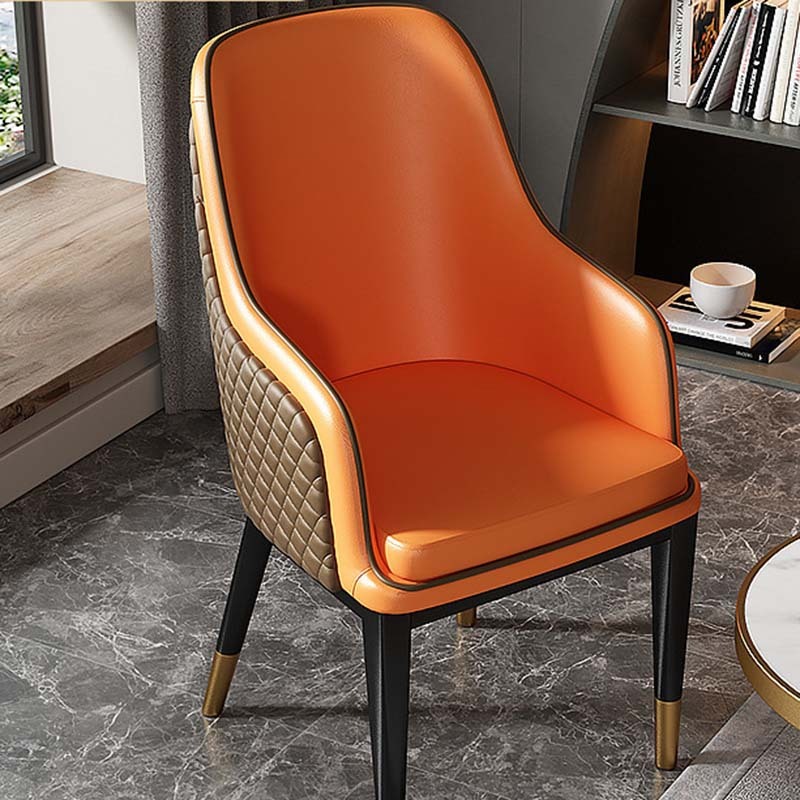 Popular modern upholstered dining chair living room luxury style chair metal legs (brown + orange)