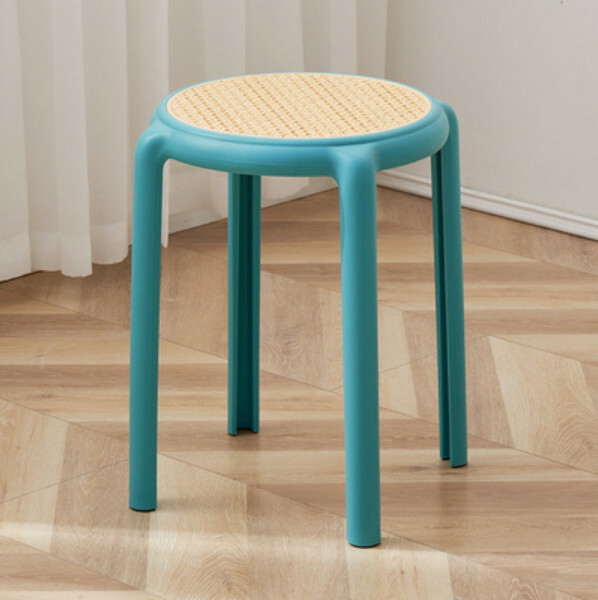 The popular rubber stool can be stacked as dining chairs and imitation rattan chairs and high stools (blue)