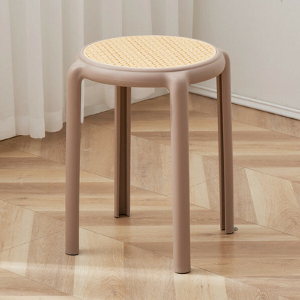The popular rubber stool can be stacked as dining chairs and imitation rattan chairs and high stools (khaki color)