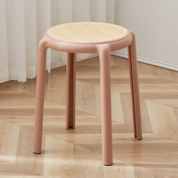 The popular rubber stool can be stacked as dining chairs, imitation rattan chairs and high stools (pink)