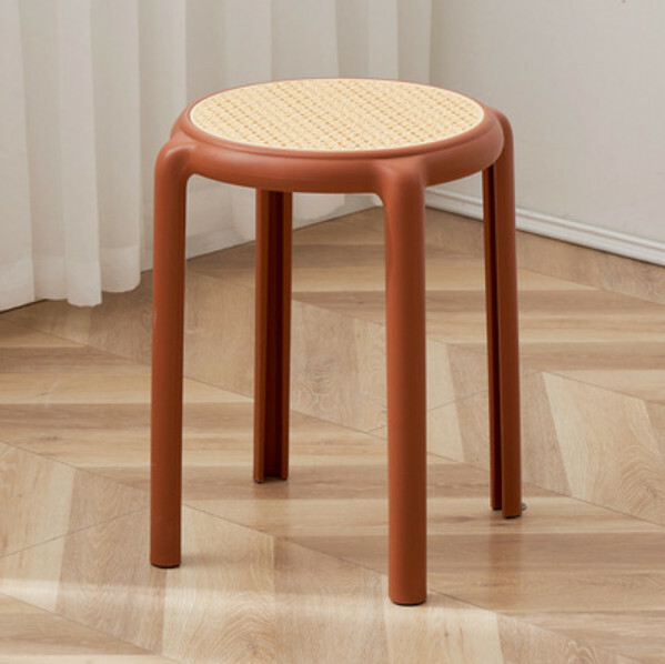 The popular rubber stool can be stacked as a dining chair and imitation rattan chair and high stool (brown)