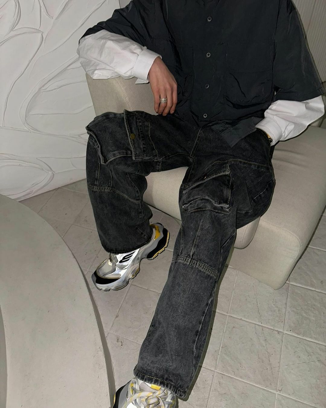 公路口袋束腰牛仔褲