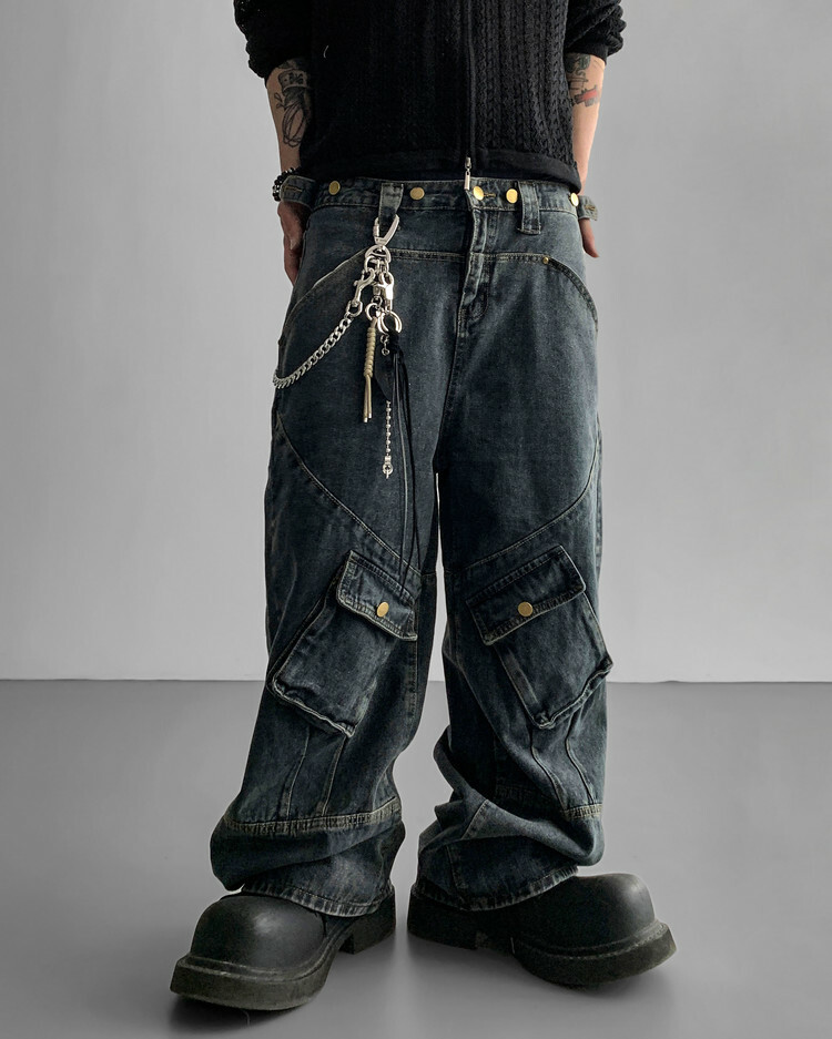 公路口袋束腰牛仔褲