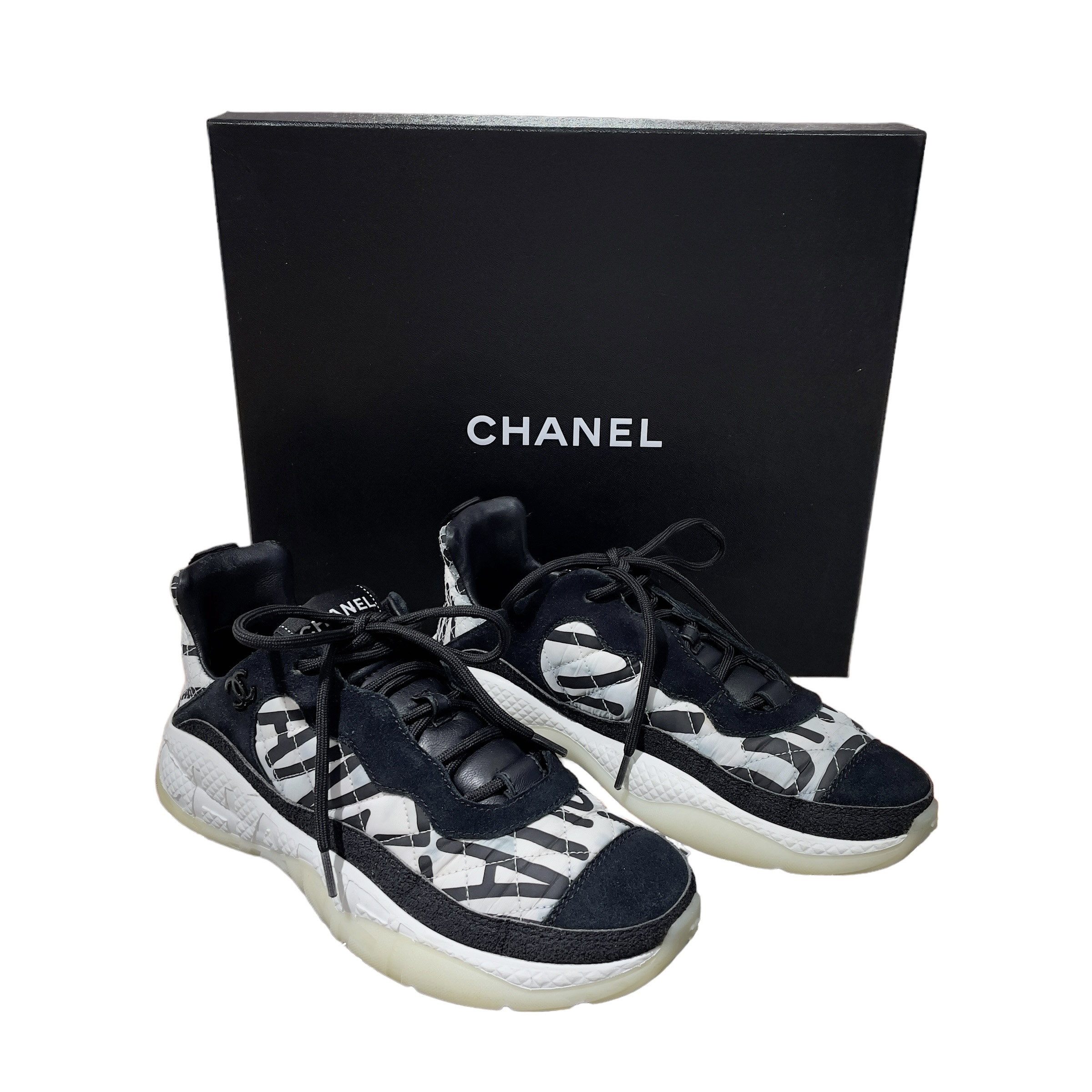 95%NEW 二手 CHANEL 波鞋 37.5碼 黑白拼色麖皮 G38290#香榭站正品