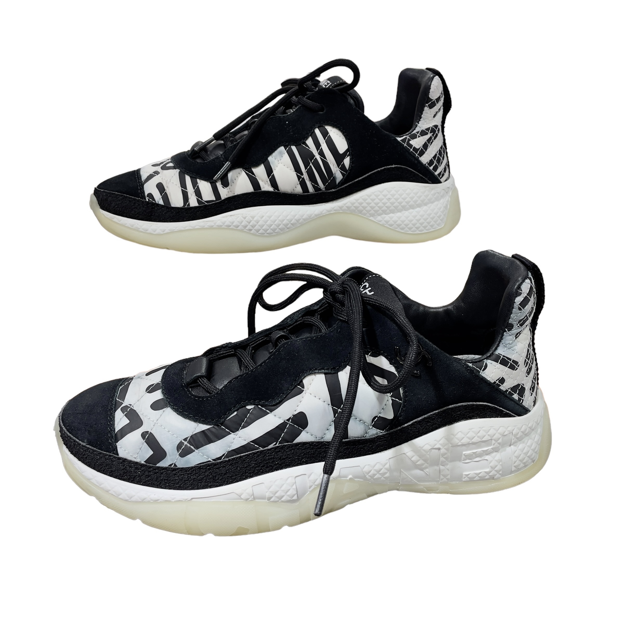 95%NEW 二手 CHANEL 波鞋 37.5碼 黑白拼色麖皮 G38290#香榭站正品