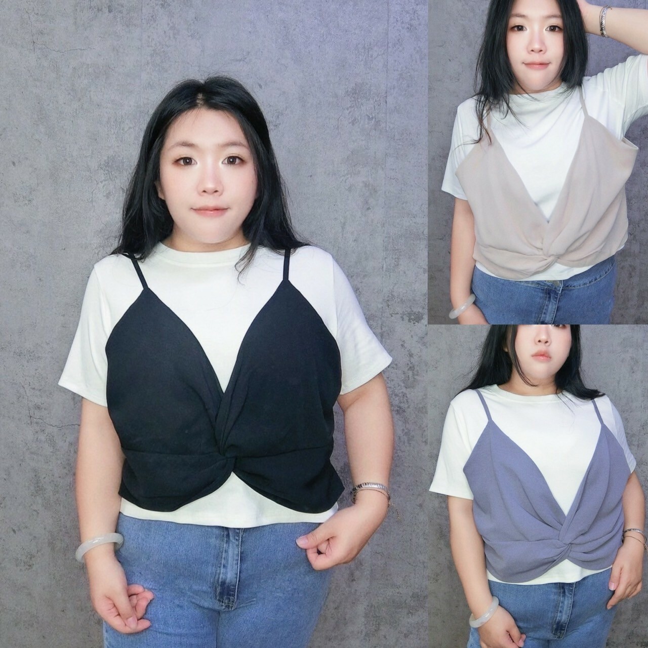 扭結背心假兩件上衣