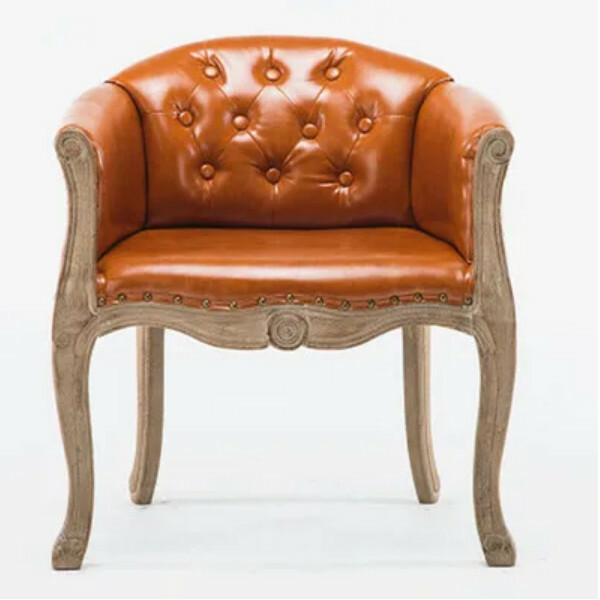 Popular solid wood antique American dining chair (orange leather)