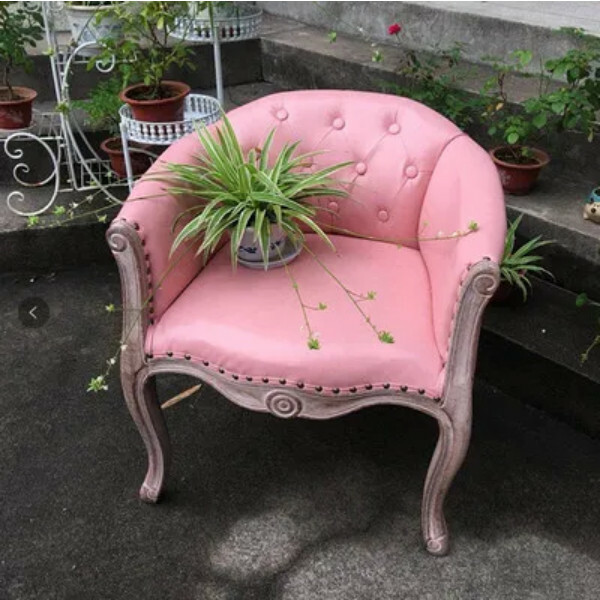 Popular solid wood antique American dining chair (pink leather)